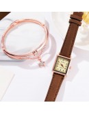 Watch Women  Casual Leather Watches Simple Ladies' Square Dial Quartz Clock Dress Wristwatches Bracelet Set reloj mujer