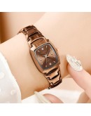 Women Bracelet Watch Rose Gold   Stainless Steel Wrist Watch Rhinestone Ellipse Creative Ladies Dress Quartz Watch