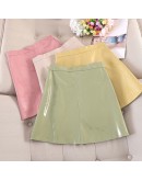  Autumn Winter Short Bright PU Leather Skirt Women  Faux Leather Mini Skirts Female Sexy A-Line 7 Colors Saias