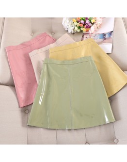  Autumn Winter Short Bright PU Leather Skirt Women  Faux Leather Mini Skirts Female Sexy A-Line 7 Colors Saias