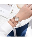 2PCS Set Watches For Women  Quartz Watch Women's Dress Leather Watches Ladies Bracelet Black Clock Gift Relogios Feminino