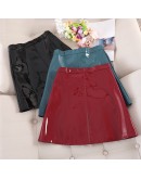  Autumn Winter Short Bright PU Leather Skirt Women  Faux Leather Mini Skirts Female Sexy A-Line 7 Colors Saias