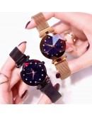 2pcs Watch Bracelet Set  Women Watches Starry Sky Magnet Watch Buckle  Rhinestone Bracelet Wristwatch Dress Clock