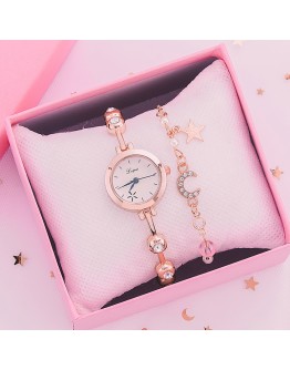 2pcs Set  Watch For Women Bracelet Dress Ladies Wrist Watch  Rose Gold Quartz Watch Set Clock zegarek damski