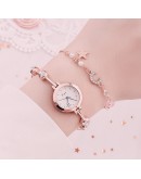 2pcs Set  Watch For Women Bracelet Dress Ladies Wrist Watch  Rose Gold Quartz Watch Set Clock zegarek damski