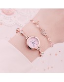 2pcs Set  Watch For Women Bracelet Dress Ladies Wrist Watch  Rose Gold Quartz Watch Set Clock zegarek damski