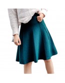  Autumn Winter Knitted Skirt Women Midi High Waist A Line Knit Skirts One-pieces Seamles Pleated Elastic Thick Faldas