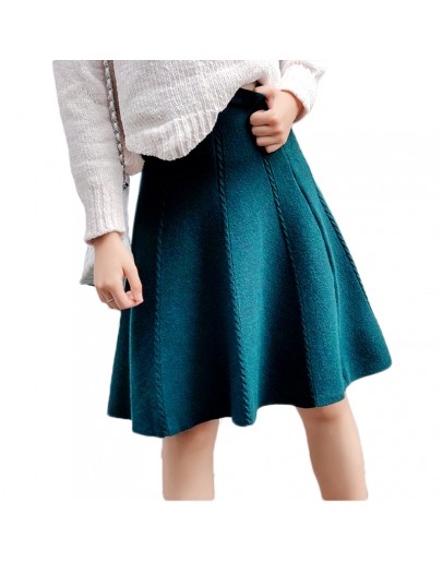  Autumn Winter Knitted Skirt Women Midi High Waist A Line Knit Skirts One-pieces Seamles Pleated Elastic Thick Faldas