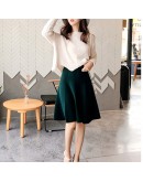  Autumn Winter Knitted Skirt Women Midi High Waist A Line Knit Skirts One-pieces Seamles Pleated Elastic Thick Faldas