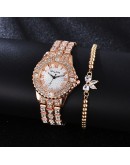  Watch Women Diamond Roman Numeral Dial Ladies Watch Rose Gold Quartz Wrist Bracelet Watch Set Female Clock Montre Femme