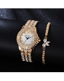  Watch Women Diamond Roman Numeral Dial Ladies Watch Rose Gold Quartz Wrist Bracelet Watch Set Female Clock Montre Femme