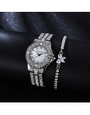  Watch Women Diamond Roman Numeral Dial Ladies Watch Rose Gold Quartz Wrist Bracelet Watch Set Female Clock Montre Femme