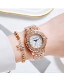  Watch Women Diamond Roman Numeral Dial Ladies Watch Rose Gold Quartz Wrist Bracelet Watch Set Female Clock Montre Femme