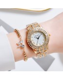  Watch Women Diamond Roman Numeral Dial Ladies Watch Rose Gold Quartz Wrist Bracelet Watch Set Female Clock Montre Femme