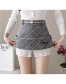  style women wool skirts  temperament slim sexy lady elegant skirt with belt autumn winter short mini skirts