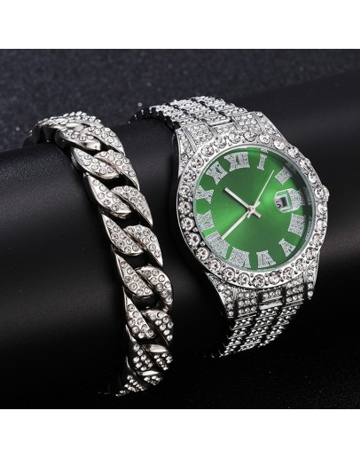 Iced Out Watch Men   Full Diamond Mens Watches Quartz Men's Watch Bracelet Set Waterproof Hip Hop Clock Gift For Men