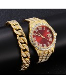 Iced Out Watch Men   Full Diamond Mens Watches Quartz Men's Watch Bracelet Set Waterproof Hip Hop Clock Gift For Men