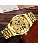 Top   Men Quartz Watch Classic Chinese Style Embossed Golden Dragon Watch Steel Band Business Men Watch Reloj Hombre