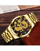 Top   Men Quartz Watch Classic Chinese Style Embossed Golden Dragon Watch Steel Band Business Men Watch Reloj Hombre