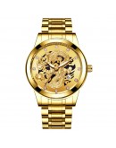 Top   Men Quartz Watch Classic Chinese Style Embossed Golden Dragon Watch Steel Band Business Men Watch Reloj Hombre