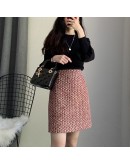 Autumn Winter Thick Women's Tweed Woolen Skirt High Waisted Short Mini Fragrance Vintage Skirts Elegant Skater Faldas Mujer