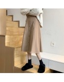 Vintage Mid Length Skirt for Women Spring Autumn Single Breasted  Long Brown Skirts  Style faldas largas mujer skort