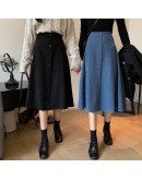 Vintage Mid Length Skirt for Women Spring Autumn Single Breasted  Long Brown Skirts  Style faldas largas mujer skort