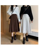 Vintage Mid Length Skirt for Women Spring Autumn Single Breasted  Long Brown Skirts  Style faldas largas mujer skort