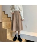 Vintage Mid Length Skirt for Women Spring Autumn Single Breasted  Long Brown Skirts  Style faldas largas mujer skort