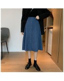 Vintage Mid Length Skirt for Women Spring Autumn Single Breasted  Long Brown Skirts  Style faldas largas mujer skort