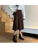 Vintage Mid Length Skirt for Women Spring Autumn Single Breasted  Long Brown Skirts  Style faldas largas mujer skort