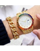  Men's Watches Bracelet Set Modern Diamond Waterproof Gold Watch Men Top  Crystal Man Watch Analog Quartz Watch Gifts