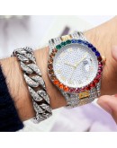  Men's Watches Bracelet Set Modern Diamond Waterproof Gold Watch Men Top  Crystal Man Watch Analog Quartz Watch Gifts