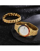  Men's Watches Bracelet Set Modern Diamond Waterproof Gold Watch Men Top  Crystal Man Watch Analog Quartz Watch Gifts