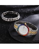  Men's Watches Bracelet Set Modern Diamond Waterproof Gold Watch Men Top  Crystal Man Watch Analog Quartz Watch Gifts