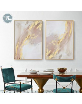 Nordic Pink golden foil lines Canvas Posters Print Modern Abstract Wall Art Painting Decoration Picture Living Room Home Decor