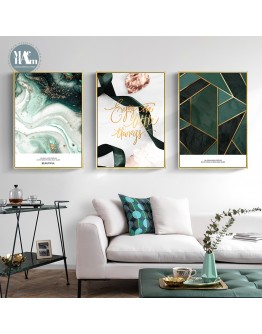 Nordic Mountains rivers geometric figure Wall Art Canvas Painting Gold leaf ribbon Art Poster Print Wall Picture for Living Room