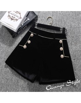 High  Autumn Winter Velvet Shorts Women Elegant High Waist Wide Leg Short Pants Ladies Office Work Boots Shorts Button