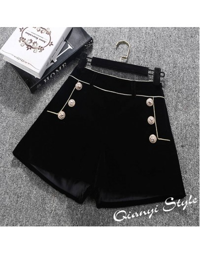 High  Autumn Winter Velvet Shorts Women Elegant High Waist Wide Leg Short Pants Ladies Office Work Boots Shorts Button