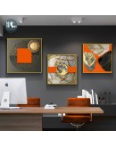 Abstract Orange Canvas Print Painting Gold foil geometric color Poster Wall Art Pictures on Canvas Living Room Office Home Decor