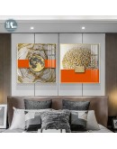 Abstract Orange Canvas Print Painting Gold foil geometric color Poster Wall Art Pictures on Canvas Living Room Office Home Decor