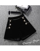 High  Autumn Winter Velvet Shorts Women Elegant High Waist Wide Leg Short Pants Ladies Office Work Boots Shorts Button