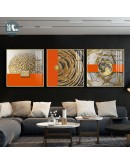 Abstract Orange Canvas Print Painting Gold foil geometric color Poster Wall Art Pictures on Canvas Living Room Office Home Decor