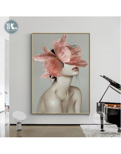 Nordic Flower Butterfly Girl figure Wall Art Canvas Painting Posters and Prints Picture for Living Room Home Decoration