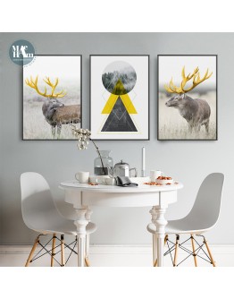 Nordic Style Geometric Golden Abstract Deer Wall Art Print Picture Canvas Painting Poster for Living Room home decor