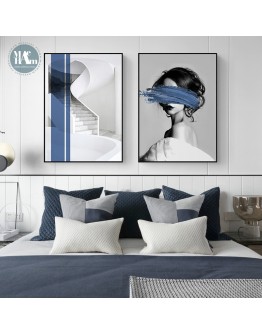 Geometric abstract building Canvas Print Painting blue figures Poster Wall Art Pictures on Canvas Living Room Office Decor