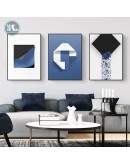 Geometric abstract building Canvas Print Painting blue figures Poster Wall Art Pictures on Canvas Living Room Office Decor