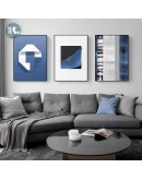 Geometric abstract building Canvas Print Painting blue figures Poster Wall Art Pictures on Canvas Living Room Office Decor