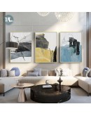 Nordic Blue color Wall Art Canvas Painting Abstract Color piece lines Art Poster Print Wall Picture for Living Room Decor