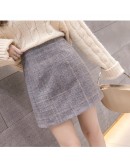 Thicken Woolen Skirt Women Autumn Winter Hight Waist Mini Plaid Skirts Female Warm Wool Boots Skirt Faldas Plus Size Jupe Femme